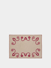 House of Capricorn Hand-Embroidered Viana Beige Linen with Red Embroidery Placemat and Napkin Set