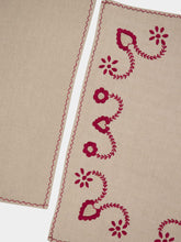 House of Capricorn Hand-Embroidered Viana Beige Linen with Red Embroidery Placemat and Napkin Set