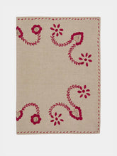 House of Capricorn Hand-Embroidered Viana Beige Linen with Red Embroidery Placemat and Napkin Set