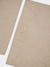 House of Capricorn Hand-Embroidered Viana Beige Linen with Beige Embroidery Placemat and Napkin Set