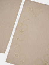 House of Capricorn Hand-Embroidered Viana Beige Linen with Beige Embroidery Placemat and Napkin Set