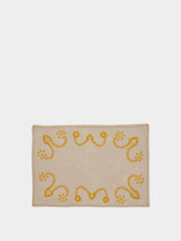 House of Capricorn Hand-Embroidered Viana Beige Linen with Yellow Embroidery Placemat and Napkin Set