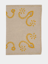 House of Capricorn Hand-Embroidered Viana Beige Linen with Yellow Embroidery Placemat and Napkin Set