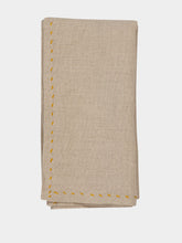 House of Capricorn Hand-Embroidered Viana Beige Linen with Yellow Embroidery Placemat and Napkin Set