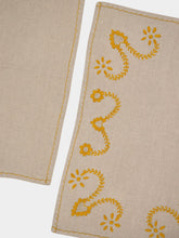House of Capricorn Hand-Embroidered Viana Beige Linen with Yellow Embroidery Placemat and Napkin Set