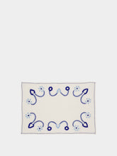 House of Capricorn Hand-Embroidered Viana White Linen with Blue Embroidery Placemat and Napkin Set