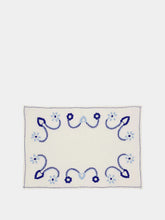 House of Capricorn Hand-Embroidered Viana White Linen with Blue Embroidery Placemat and Napkin Set