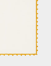 House of Capricorn Hand-Embroidered Teresa White Linen with Yellow Crochet Cocktail Napkin