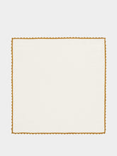 House of Capricorn Hand-Embroidered Teresa White Linen with Yellow Crochet Napkin