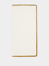 House of Capricorn Hand-Embroidered Teresa White Linen with Yellow Crochet Napkin