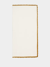 House of Capricorn Hand-Embroidered Teresa White Linen with Yellow Crochet Napkin