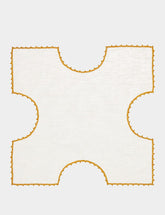House of Capricorn Hand-Embroidered Teresa White Linen with Yellow Crochet Bread Basket Cloth