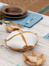 House of Capricorn Hand-Embroidered Teresa White Linen with Yellow Crochet Bread Basket Cloth