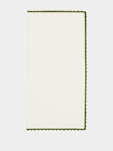 House of Capricorn Hand-Embroidered Teresa White Linen with Dark Green Crochet Napkin