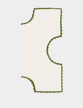 House of Capricorn Hand-Embroidered Teresa White Linen with Dark Green Crochet Bread Basket Cloth