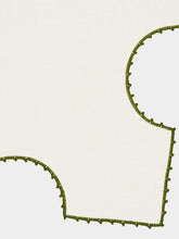 House of Capricorn Hand-Embroidered Teresa White Linen with Dark Green Crochet Bread Basket Cloth