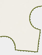 House of Capricorn Hand-Embroidered Teresa White Linen with Dark Green Crochet Bread Basket Cloth