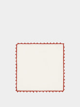 House of Capricorn Hand-Embroidered Teresa White Linen with Brick Crochet Cocktail Napkin