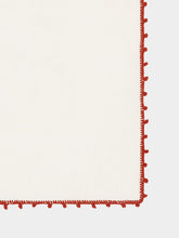 House of Capricorn Hand-Embroidered Teresa White Linen with Brick Crochet Cocktail Napkin