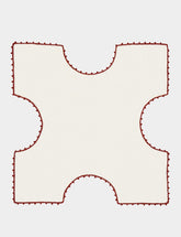 House of Capricorn Hand-Embroidered Teresa White Linen with Brick Crochet Bread Basket Cloth