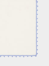 House of Capricorn Hand-Embroidered Teresa White Linen with Light Blue Crochet Cocktail Napkin