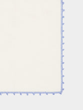 House of Capricorn Hand-Embroidered Teresa White Linen with Light Blue Crochet Cocktail Napkin