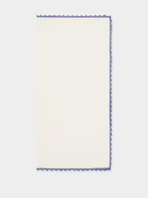 House of Capricorn Hand-Embroidered Teresa White Linen with Light Blue Crochet Napkin