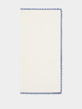House of Capricorn Hand-Embroidered Teresa White Linen with Light Blue Crochet Napkin