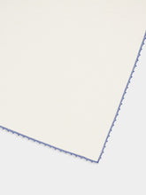 House of Capricorn Hand-Embroidered Teresa White Linen with Light Blue Crochet Napkin