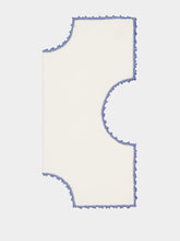 House of Capricorn Hand-Embroidered Teresa White Linen with Light Blue Crochet Bread Basket Cloth