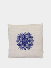 House of Capricorn Handmade Augusta Natural and Blue Cotton Linen Cushion