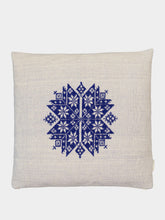 House of Capricorn Handmade Augusta Natural and Blue Cotton and Linen Cushion