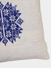 House of Capricorn Handmade Augusta Natural and Blue Cotton Linen Cushion