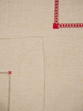 House of Capricorn Hand-Embroidered Maria Natural Linen with Red Embroidery Tablecloth