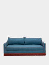 House of Capricorn Afonso Blue and Brick Wood Velvet Sofa