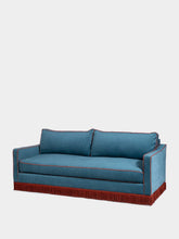 House of Capricorn Afonso Blue and Brick Wood Velvet Sofa