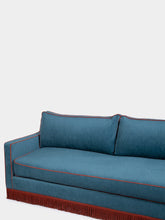 House of Capricorn Afonso Blue and Brick Wood Velvet Sofa