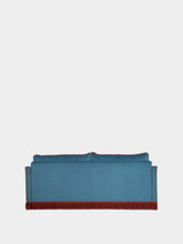 House of Capricorn Afonso Blue and Brick Velvet Sofa