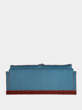 House of Capricorn Afonso Blue and Brick Wood Velvet Sofa