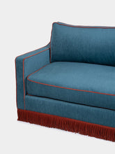 House of Capricorn Afonso Blue and Brick Velvet Sofa