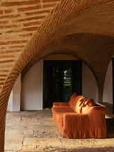 House of Capricorn Carlos Brick Linen and Wood Sofa