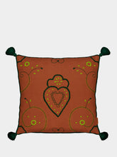 House of Capricorn Hand-Embroidered Viana Brick Linen with Green Embroidery Cushion