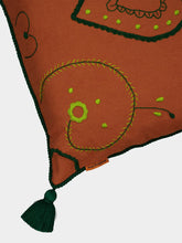 House of Capricorn Hand-Embroidered Viana Brick Linen with Green Embroidery Cushion