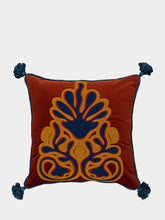 House of Capricorn Teles Brick Velvet and Chenille Embroidered Cushion
