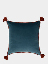 House of Capricorn Teles Blue Velvet and Chenille Embroidered Cushion
