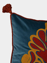 House of Capricorn Teles Blue Velvet and Chenille Embroidered Cushion