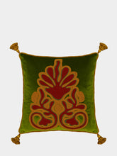 House of Capricorn Afonso Green Velvet and Chenille Embroidered Cushion