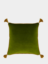 House of Capricorn Teles Green Velvet and Chenille Embroidered Cushion