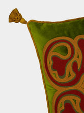 House of Capricorn Teles Green Velvet and Chenille Embroidered Cushion