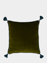 House of Capricorn Teles Dark Green Velvet and Chenille Embroidered Cushion